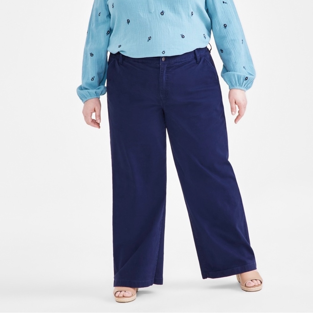 Style & Co Women’s Plus Size High-Rise Wide-Leg Twill Pants Size 14W
